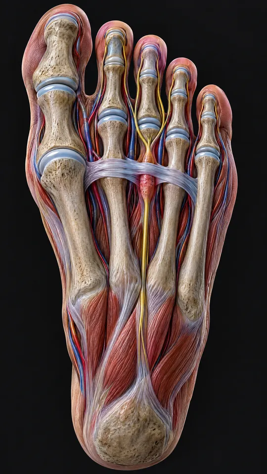 Sole of the forefoot showing a thickened nerve between the third and fourth toes