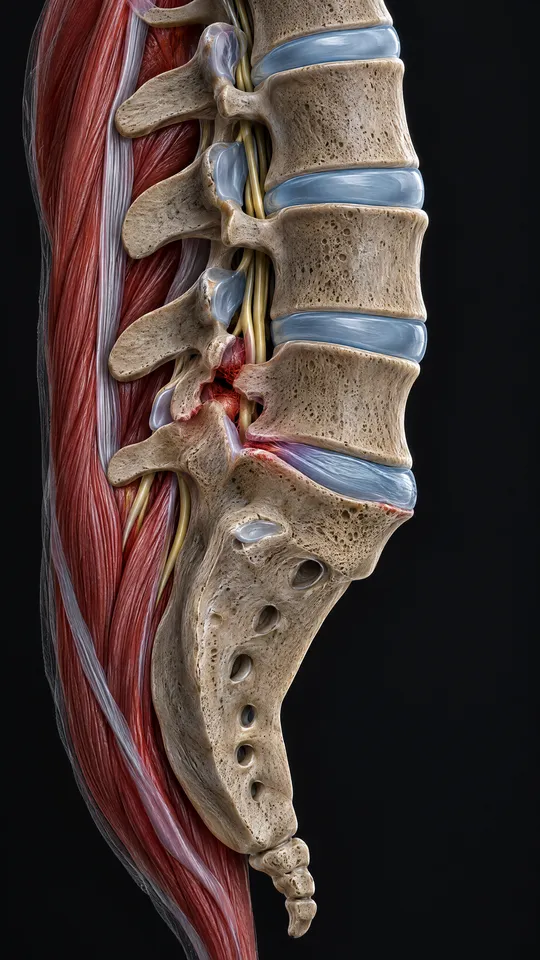 Side of the lower spine showing one vertebra slipped forward on the one below