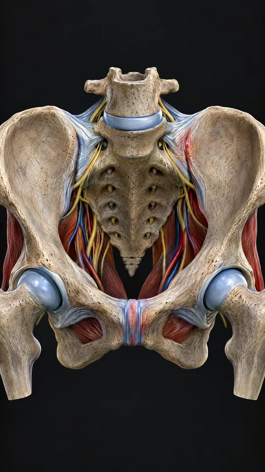 Pelvic ring showing the two joints at the back and the pubic joint at the front