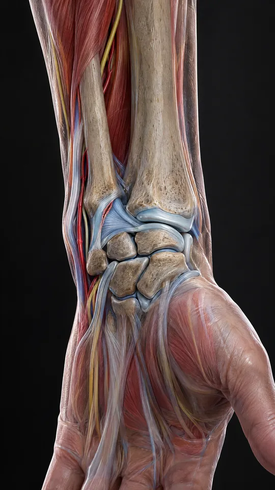 Wrist showing the two forearm bones and the small cartilage complex on the little-finger side