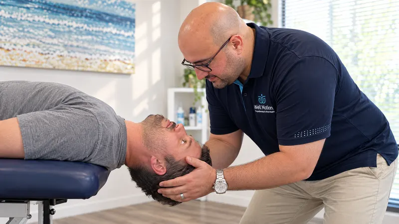 Ahmed Elsayed guiding a male patient through the Epley manoeuvre, checking his eyes