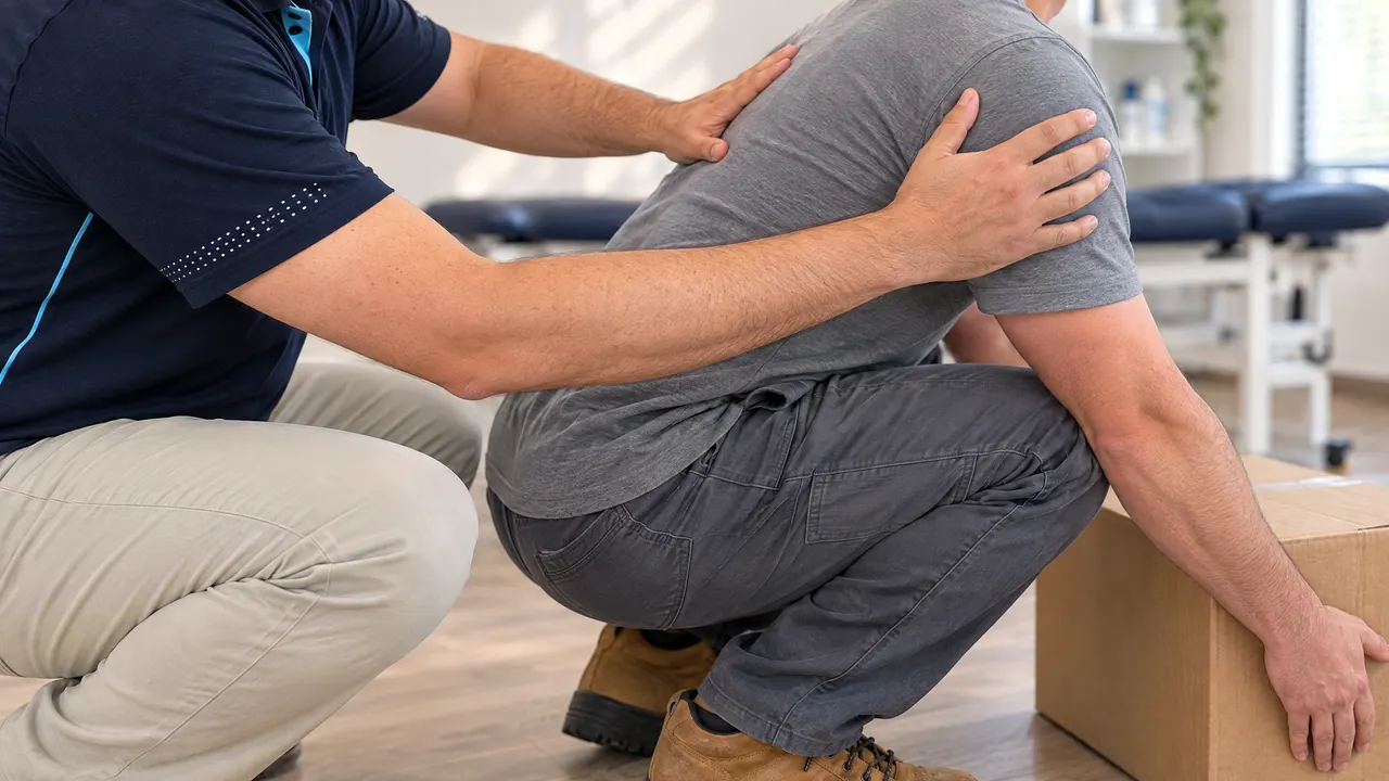 Close-up of a worker being coached on safe lifting posture